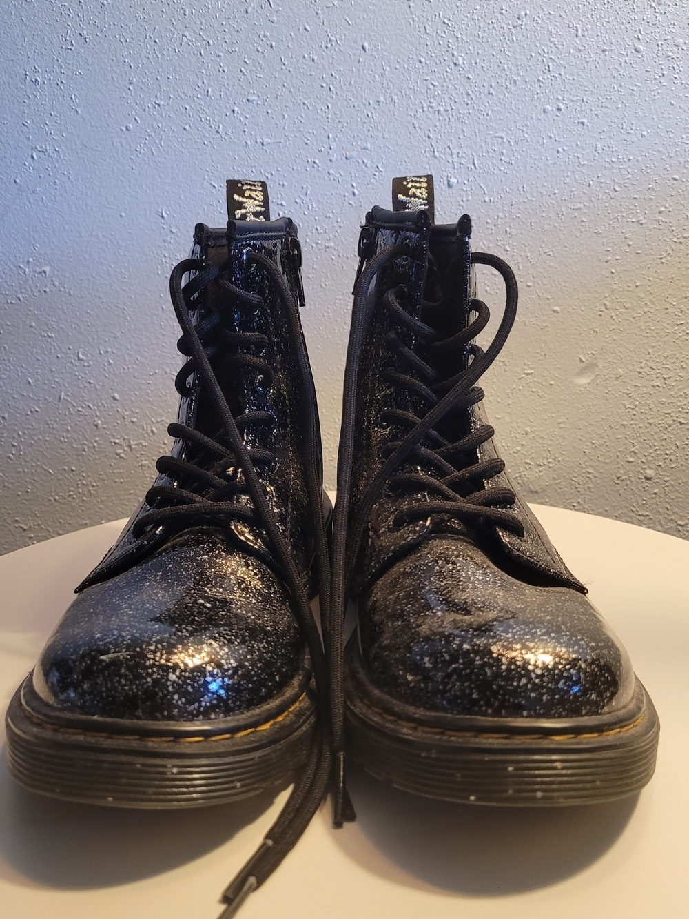 Dr Marten Black Glitter Girls Lace-Up Combat Boots Side Zipper